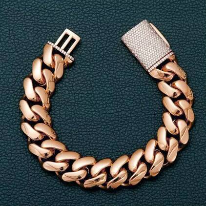 Mens 18K Stainless Steel Cuban Link Chain Rose Gold Finish 8mm-22mm Geometric Pattern Diamond Clasp MoissaniteVVS/ Pearl for Party