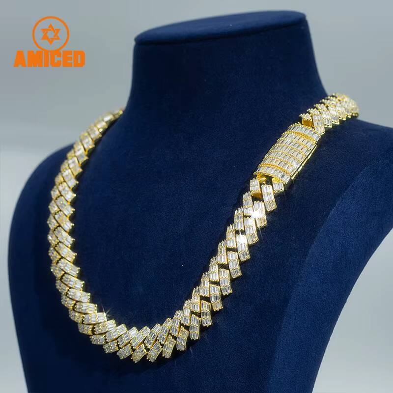 Factory Custom Newest Hip Hop Rapper Luxury Heavy Pass Diamond Tester Emerald Cut VVS Moissanite Cuban Link Chain Bracelet Men