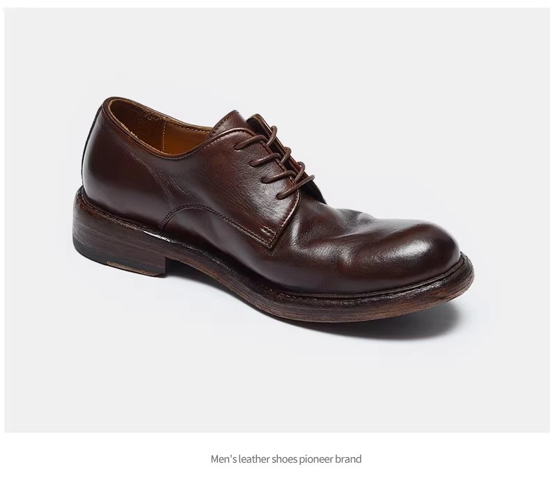 Men's Formal Business Shoes British Style New Large Head Top Layer Cowhide Genuine Leather Goodyear Welt Handmade Derby Shoes