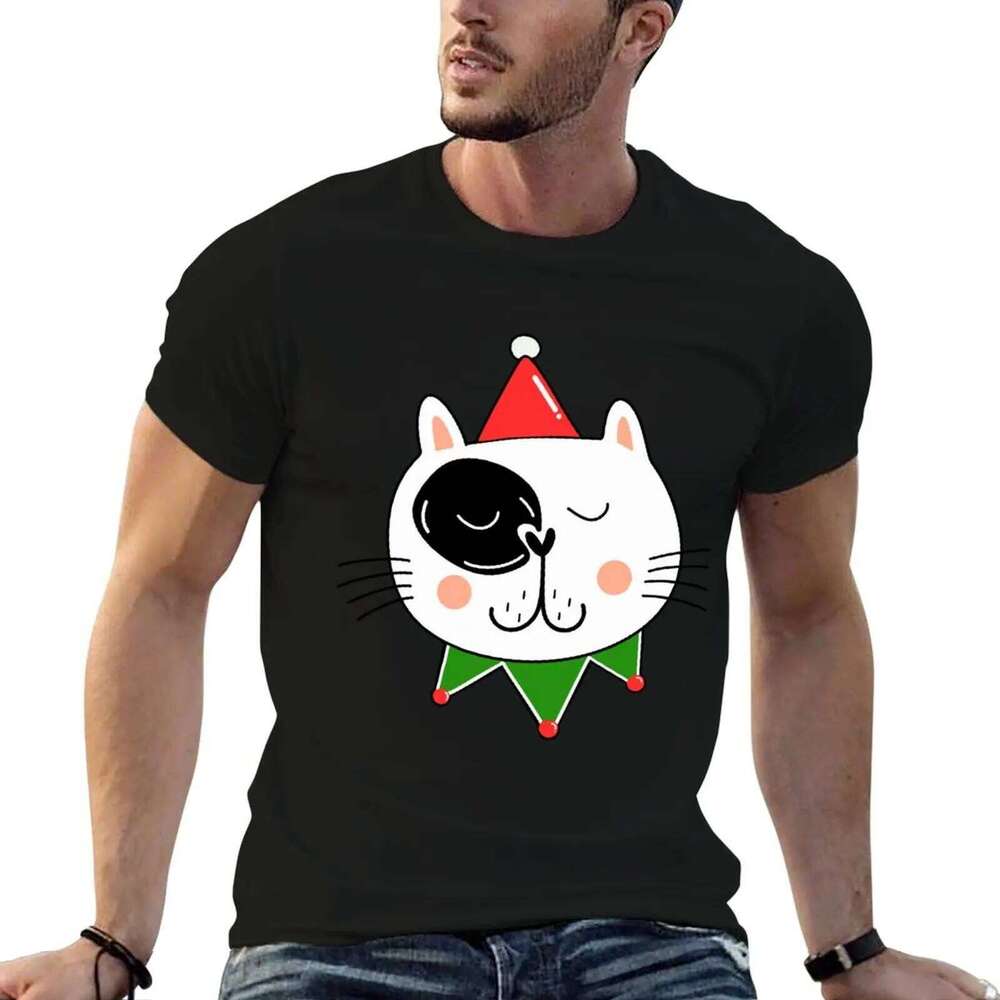 Cute Santa Cat for t shirt man casual T-Shirt C260207