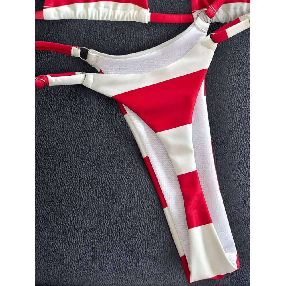 Red and white striped bikini swimsuit C260207