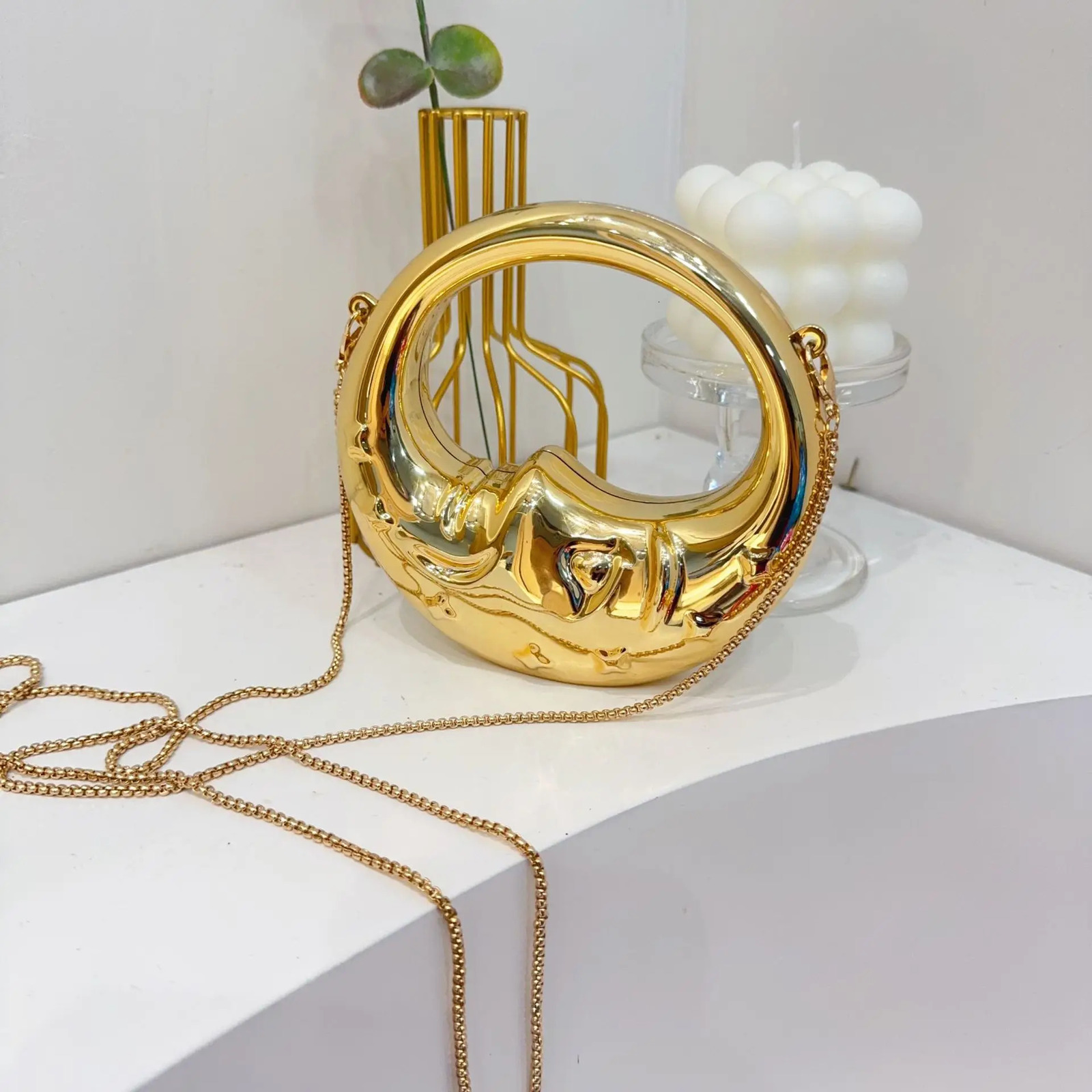 Mini Golden Evening Bag Purses and Handbags Shoulder Bags Funny Shape Party Wedding Acrylic Face Clutch Purse 260208
