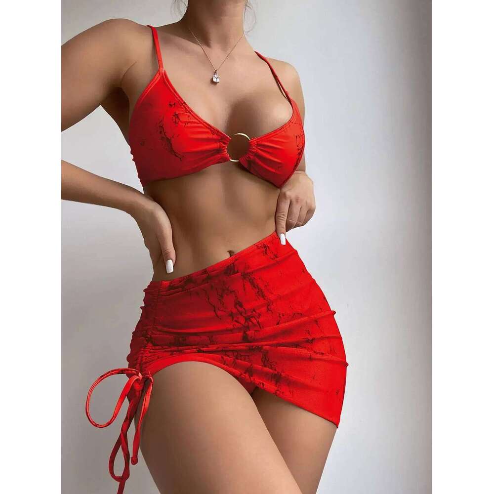 Sexy Women Swimsuit Push Up Beachwear Bathing Suit Summer Three-Pieces Female Swimwear Thong Bikini with Skirt C260207