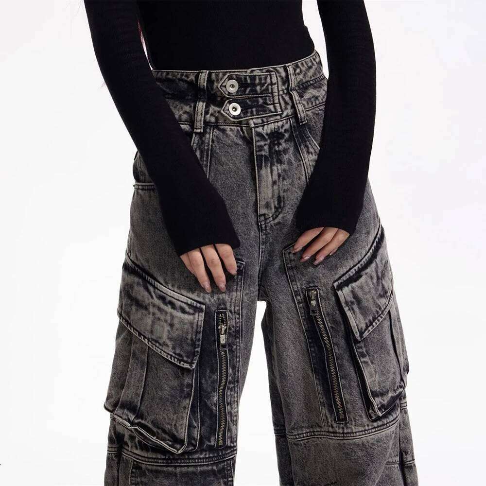 Men Gothic Y2k Big Pocket Cargo Jeans Streetwear Fashion Japanese Youth Campus Wide Leg Casual Pants Male Men'S Clothing