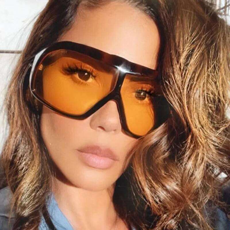 Retro Big Frame Women Square Brand Black Round Gradient Cool Men Sunglasses One Piece Designer Pilot Sun Glasses Y260207
