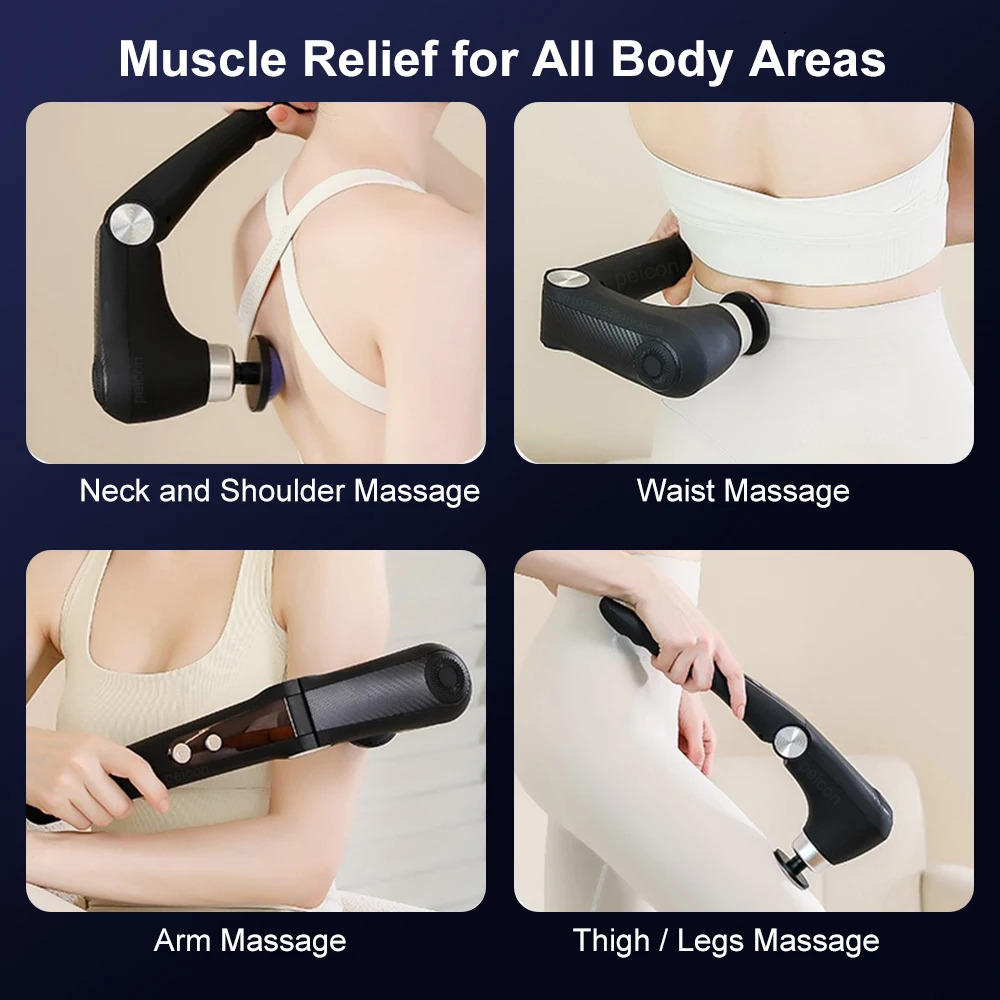 Fascia Gun With Extended Handle Foldable Massage Gun for Neck Back Shoulder Leg Cold Compress Adjustable Body Massagers 260129