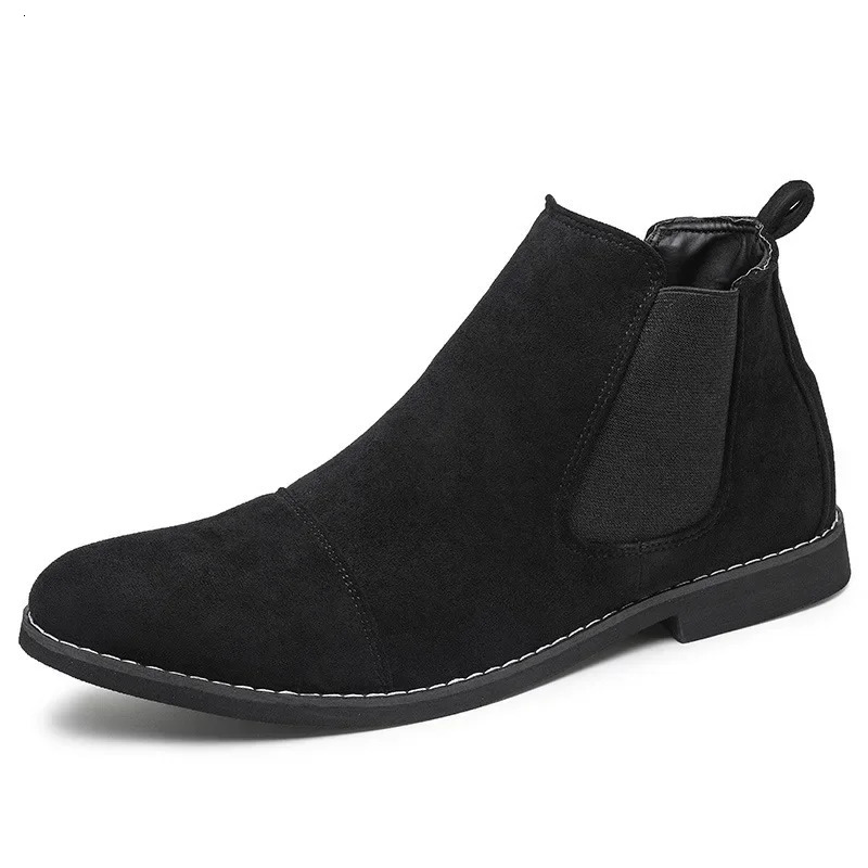 Brown Chelsea Boots Men British Style High Top Suede Leather Shoes for Laceup Pointed Toe n Mens Ankle Zapatos 260208