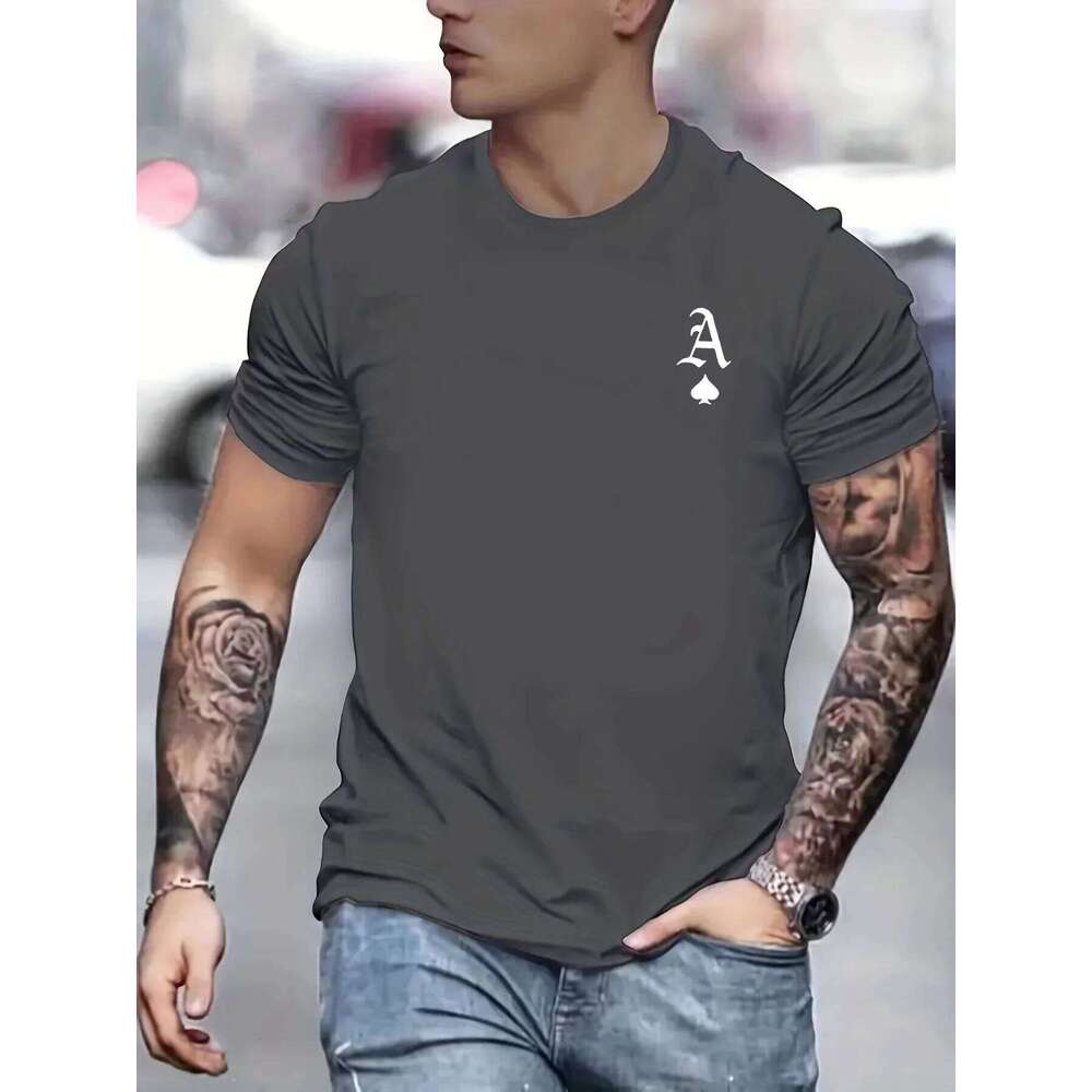 Men's summer 100% cotton fashionable casual loose classic poker card A-line printed sports round neck short sleeved T-shirt top C260207