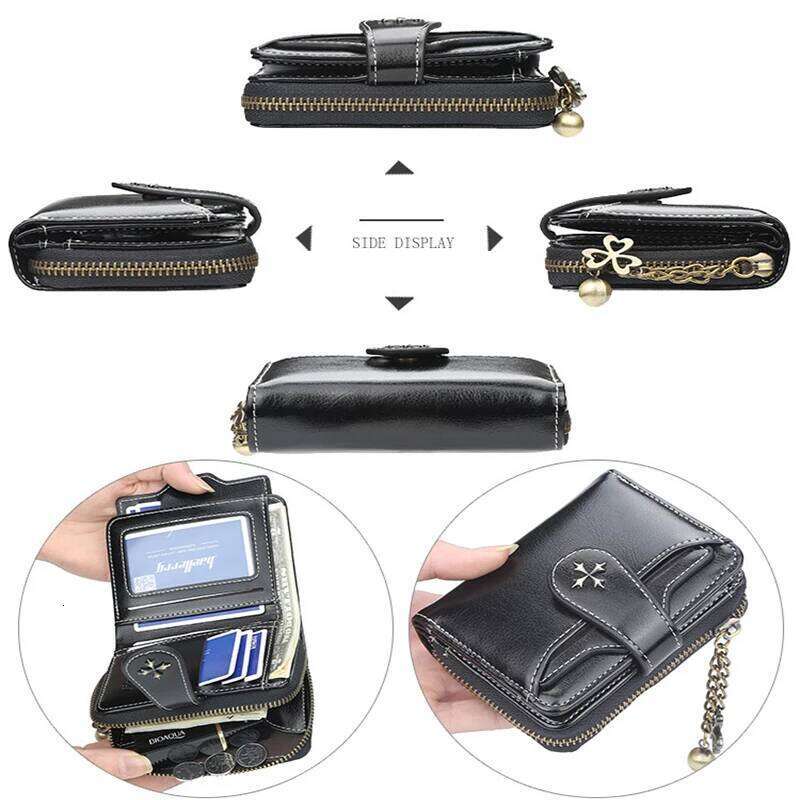 Women's Oil-Waxed Leather Clutch Small Coin Card Holder New Fashionable Buckle Zipper Wallet Y260206