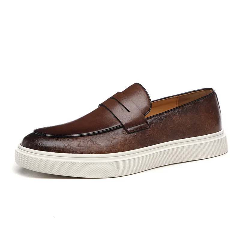 Fashion Mens Casual Shoes Embossed Leather Men British Style Penny Loafers Slipon Thick Sole Outdoor Flats 260126 - view 7