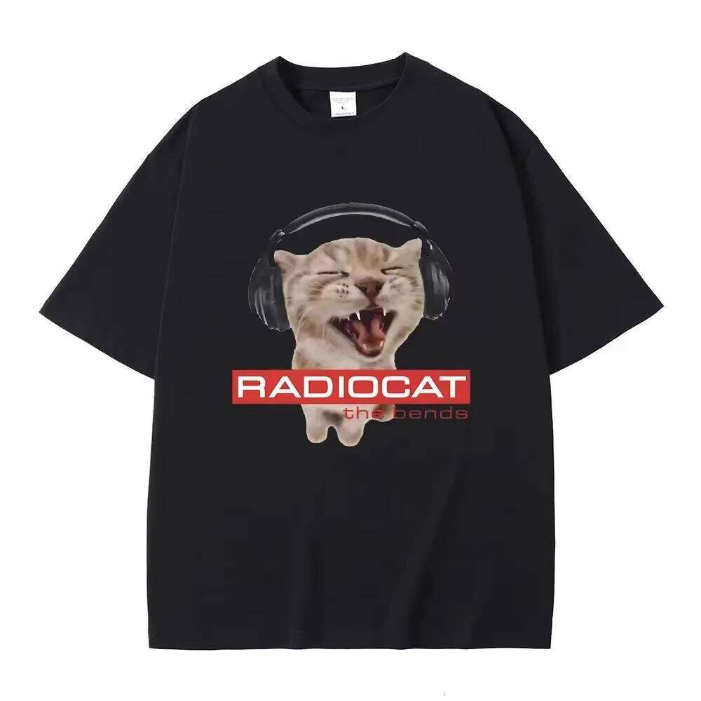 British Rock Band Radiohead Funny Radiocat The Bends Print T-shirt Men's Women Vintage Gothic Oversized Tshirt Male Meme T Shirt C260207