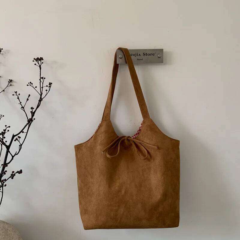 Korean Lazy Style Plaid Double-sided Back Matte Retro Commuter Women's Autumn and Winter Fashion Shoulder Tote Bag C260207