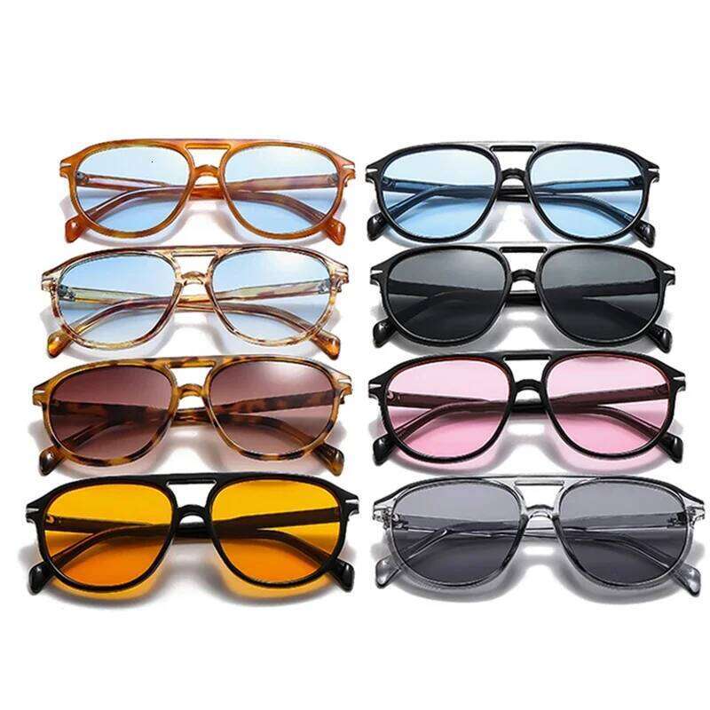 SO&EI Retro Double Bridges Pilot Men Rivets Sunglasses Fashion Brand Designer Women Luxury Sun Glasses Blue Orange Shades UV400 Y260207