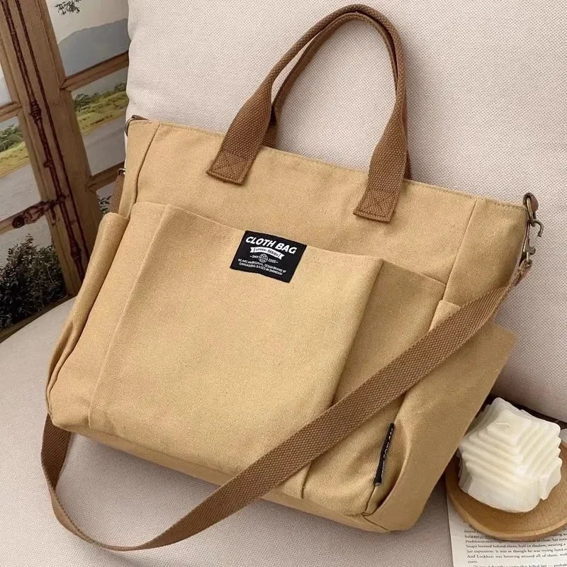 Urban Minimalist Female Student Large Capacity Commuting Horizontal Canvas Single Shoulder Diagonal Cross Portable Tote Bag260128