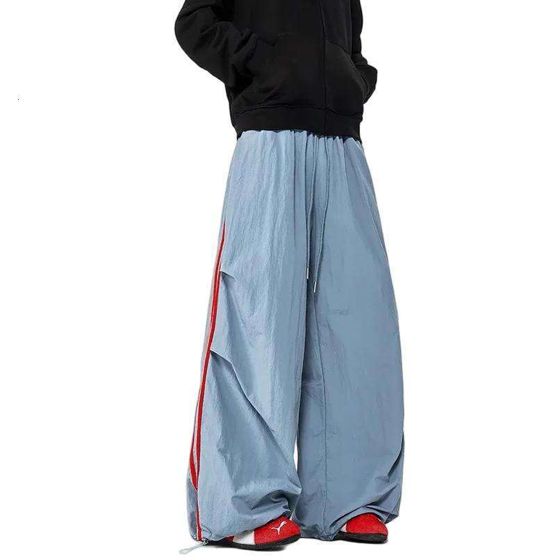LUZHEN 2026 New Color Contrast Stripe Patchwork Baggy Straight Casual Pants Men's Women's Wide Leg Elastic Waist Trousers JY6096