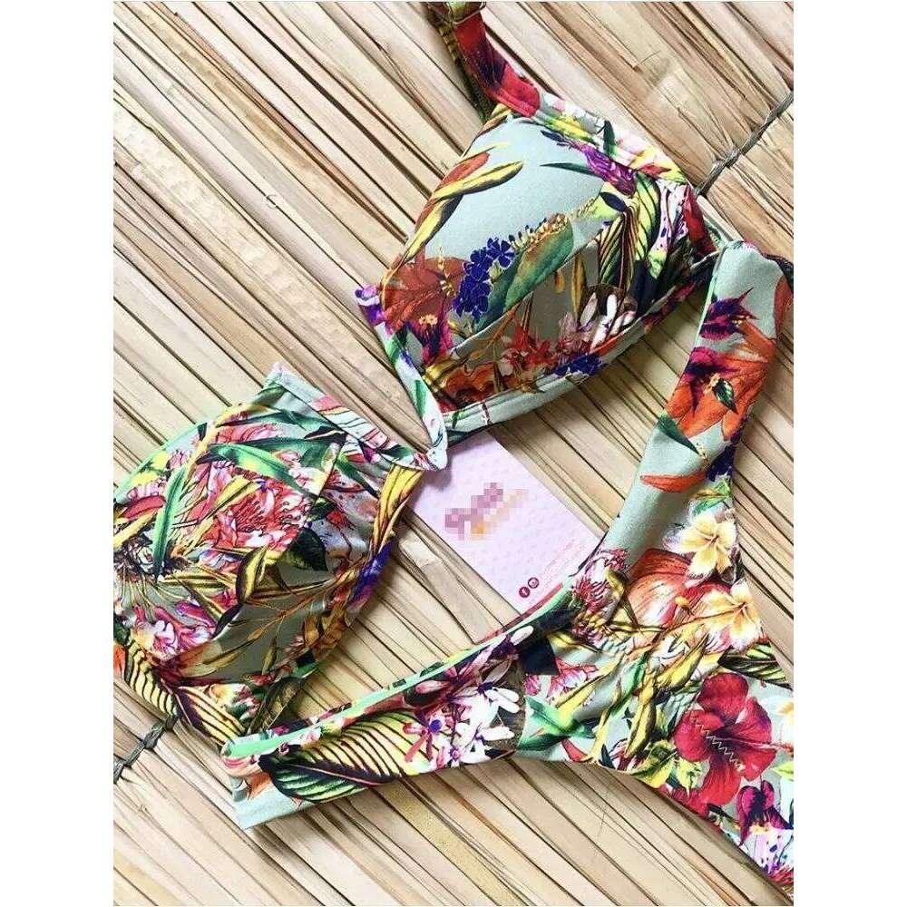 2020 New Bikinis Women Swimsuit Cross Bandage Swimwear Push Up Bikini Set Beach Bathing Suit Brazilian Biquni Print C260207