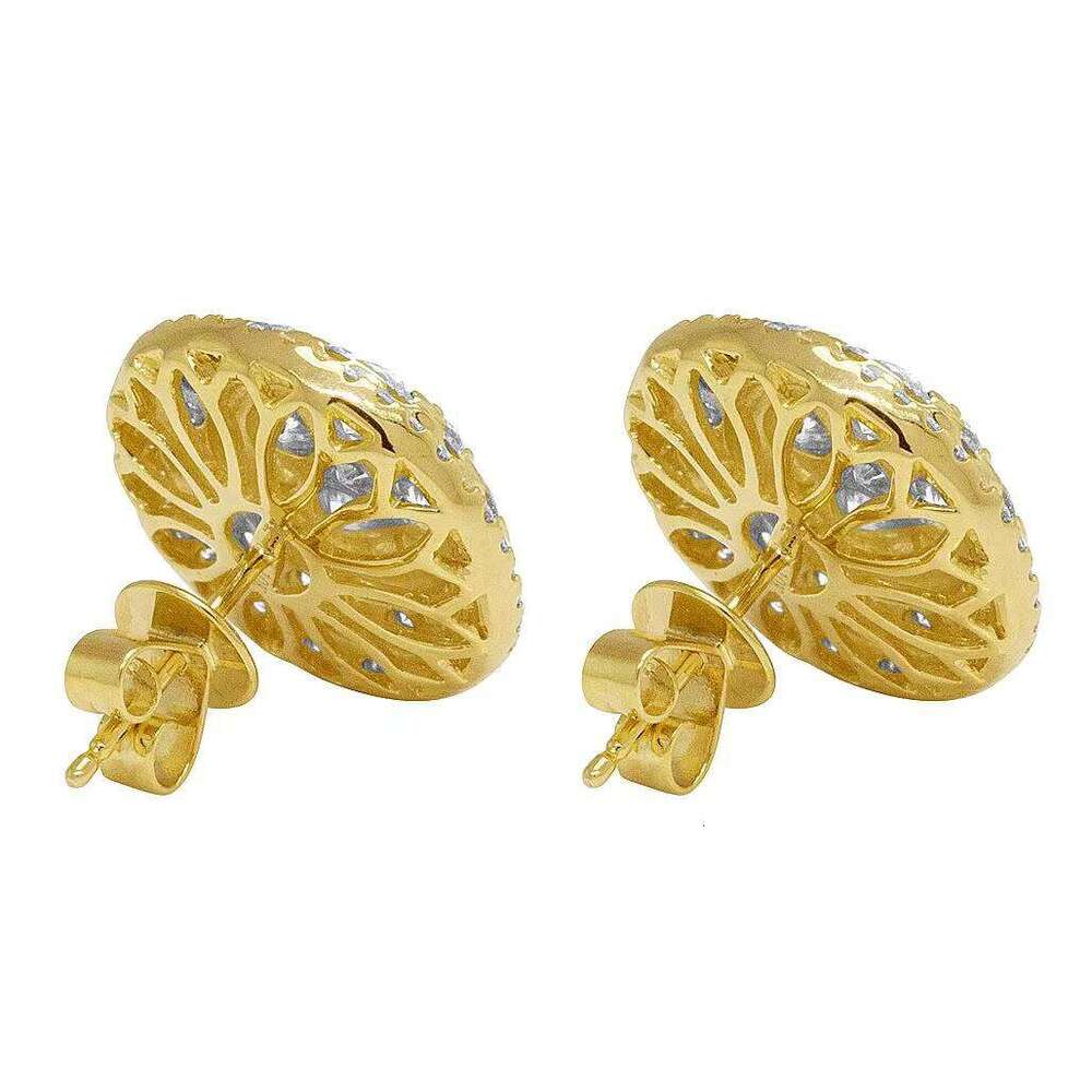 Luxury 925 Sterling Silver Earrings Round & Baguette Cut Icedout Floral Pattern Moissanite Stud Earring For Men Women