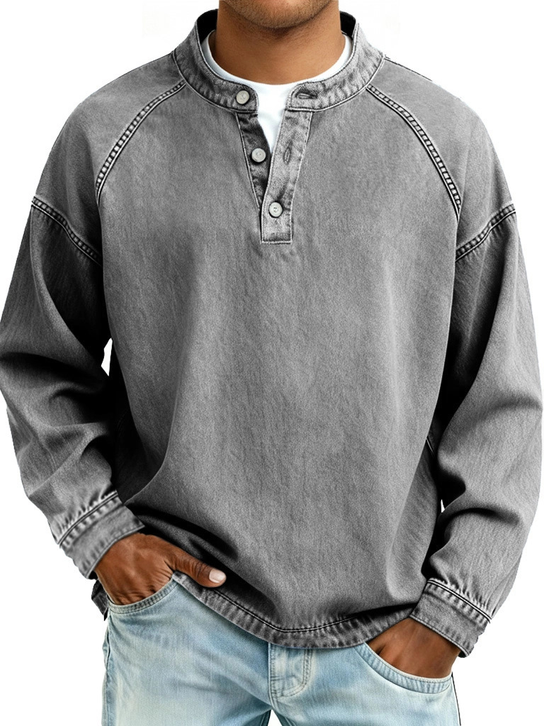 Autumn New Mens Pullovers Sweatshirts Zipper Stand Solid Top Heavyweight Distressed Washed Denim Casual Hoodie For Men Clothing R260208