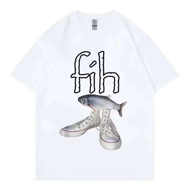 Funny New Style Hot Sale Fih Shoes Graphic T Shirts Misspelled Fish Meme T-shirts Men Women Casual Fashion Short Sleeve T-shirt C260207