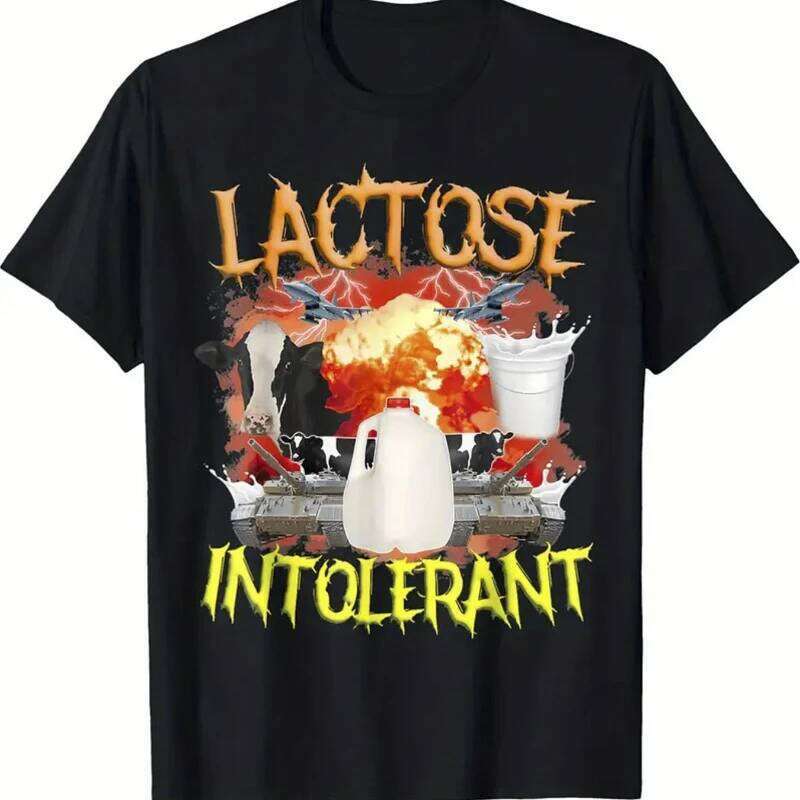 Men's Lactose Intolerance Graphic T-Shirt Casual Crew Neck Short Sleeve LACTOSE INTOLERANT "Print C260207