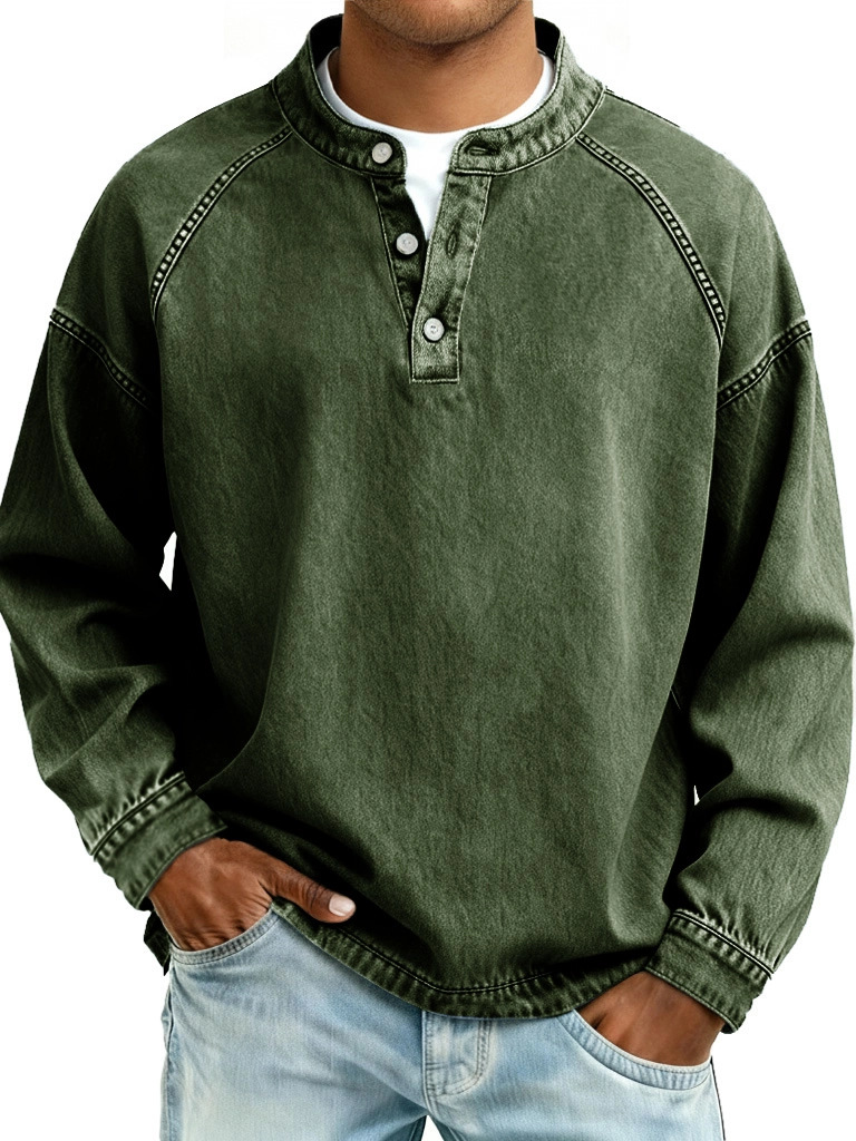 Autumn New Mens Pullovers Sweatshirts Zipper Stand Solid Top Heavyweight Distressed Washed Denim Casual Hoodie For Men Clothing R260208