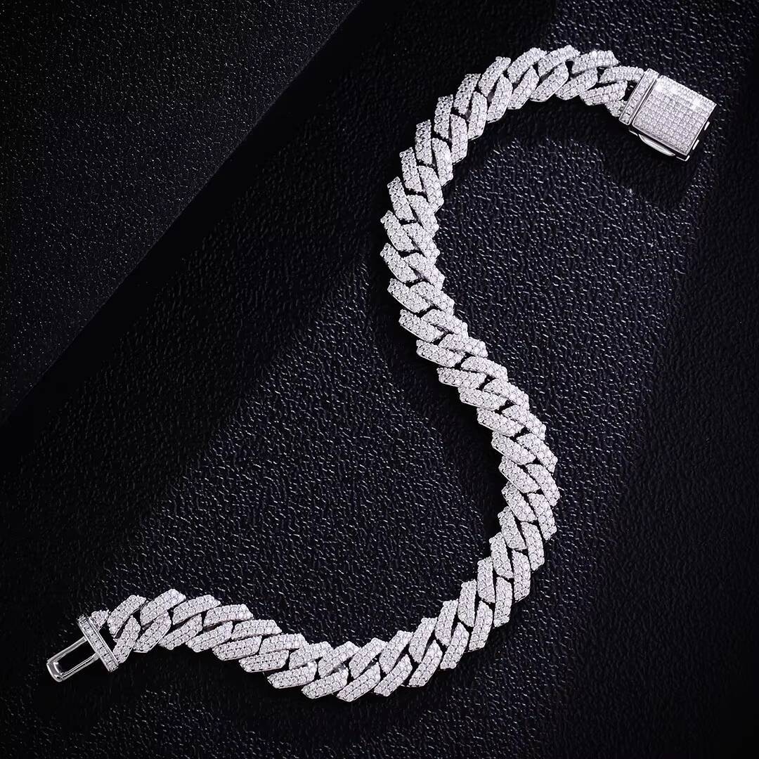 Miami Cuban Link Chain Bracelet VVS D Color 10mm Silver Gold Plated Hip Hop Moissanite Cuban Chain for Men Women