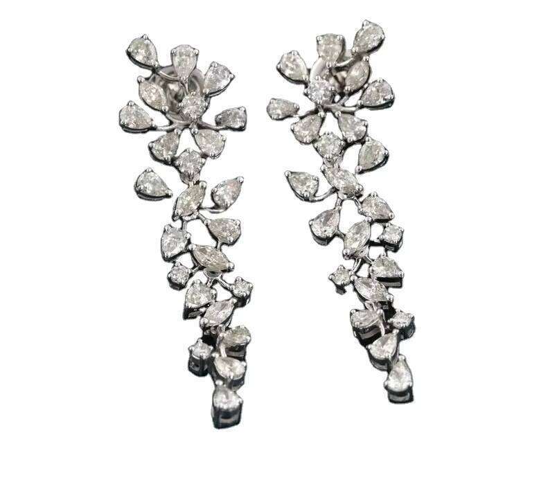 Sterling Silver Beautiful Earring Chandelier Earrings Customized Jewelry Faceted Moissanite Diamonds
