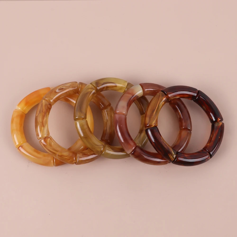 Trendy Resin Geometric Beaded Bracelets on Hand Acrylic Bamboo Tube Bangles Bracelets For Women Fashion Jewelry Valentines Gift 260120