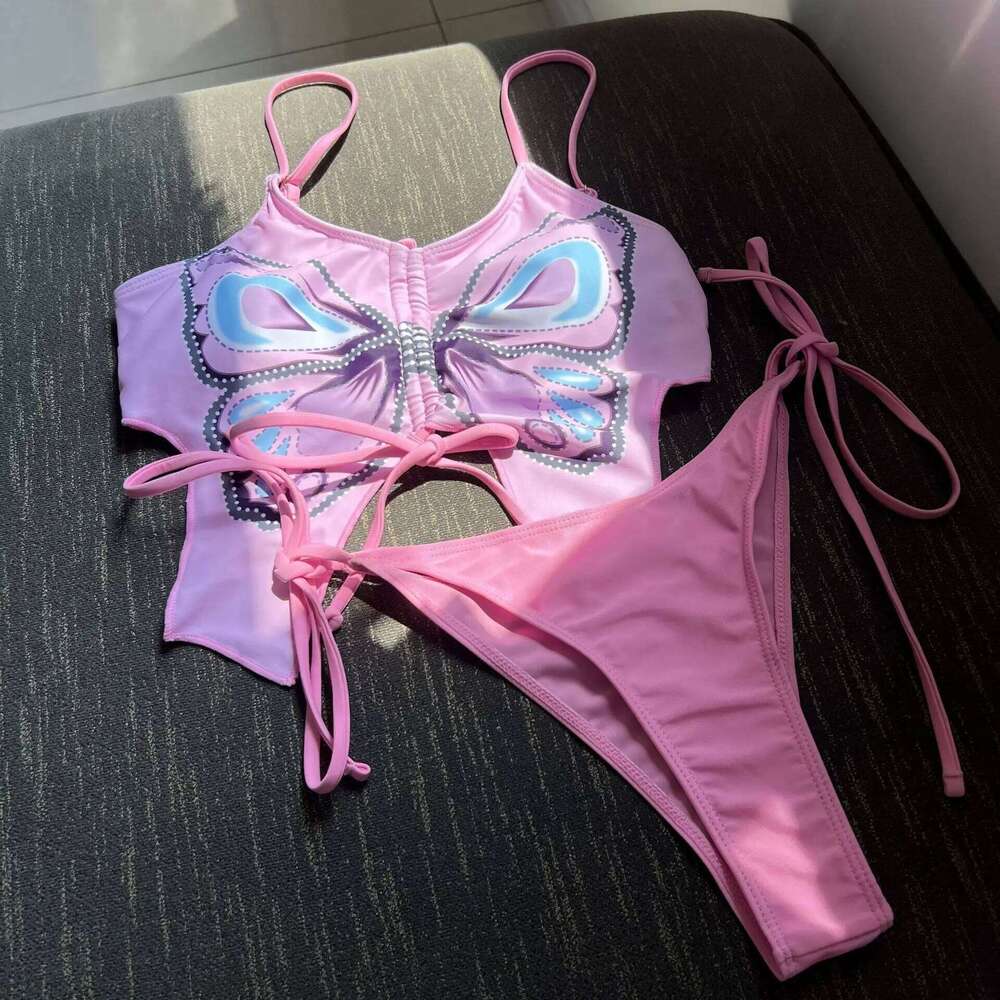 Butterfly Printed Bikini Set Women Swimwear Purple Push Up Bathing Suit Sexy Swimsuit Women's Summer Beach Outfits C260207