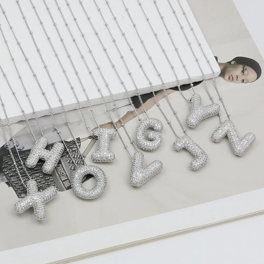 Light Copper Silvery-Plated Zircon Pendant American Simple Collarbone Chain 26 A-Z Balloon Letter Necklace For Women 260124