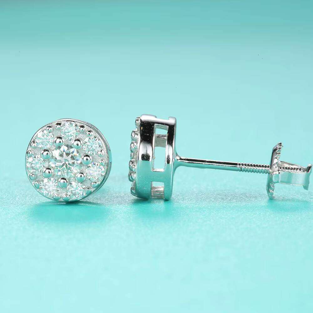 925 Sterling Silver Round Moissanite Stud Earrings High Quality Fashion Style Sparkling Rapper Jewelry