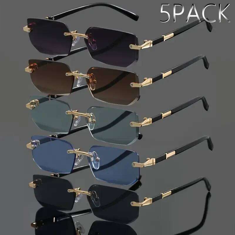 5pcs Metal Fashion Glasses Frameless Square Retro Classic Trendy Stylish | Suitable For Summer Party And Holiday Gifts 2333 Y260207