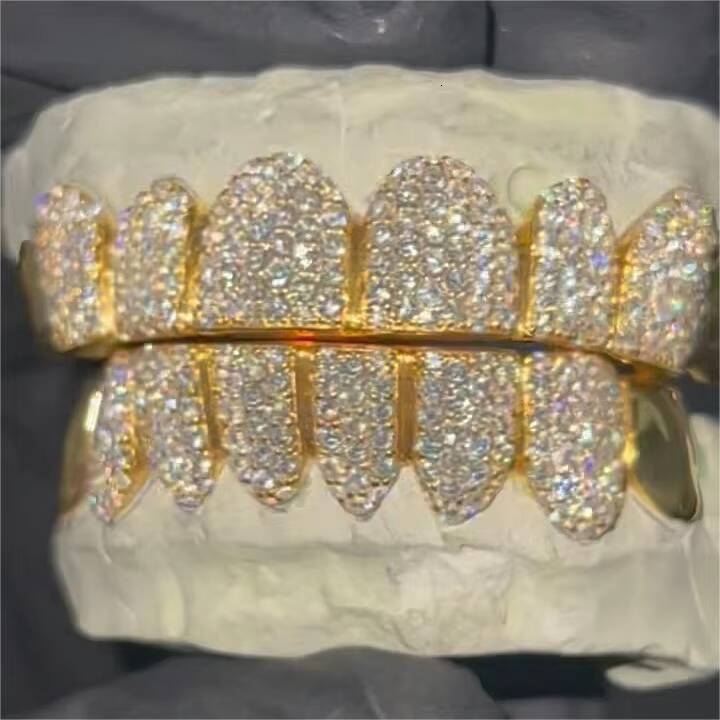 Honeycomb Hand Setting Hip Hop Custom Teeth Grillz 925 Sterling Silver Scintillating Grillz for Teeth