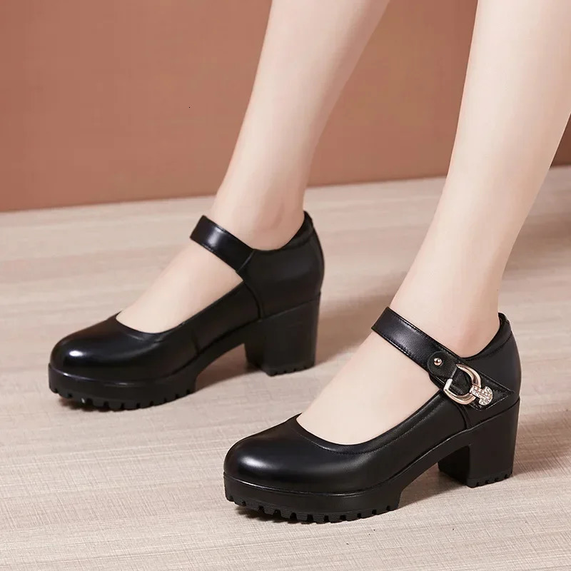 Small Big Size 3243 Block Heel Platform Shoes 2025 Fall Spring Med Heels Pumps Ladies Wedding Work for Office 260208