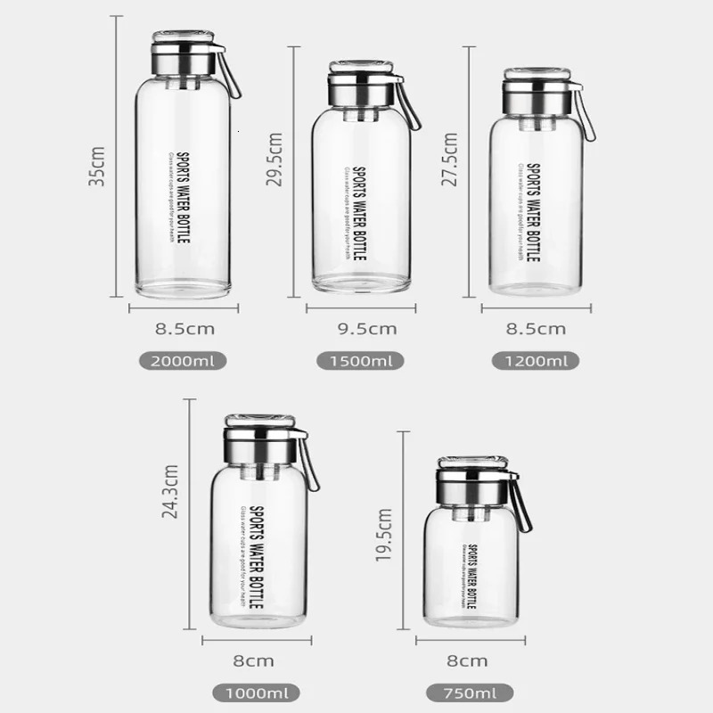 Large Capacity Glass Water Bottle Transparent Milk Juice Cup for Tour Outdoor Sports and Travel Leak Glass Bottle 260206