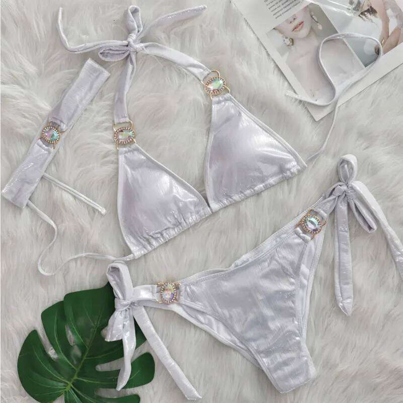 Glossy Sexy Bikinis 2026 Swimsuit With Rhinestones Women Swimwear Female Push Up Bikini Beach Swim Wear Bathing Suit Pool Bather C260207