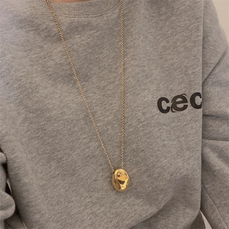 Metal Large Geometric Oval Water Drop Pendant Necklace for Women Girls Stainless Steel Long Style Sweater Chain Jewelry Gifts 260124