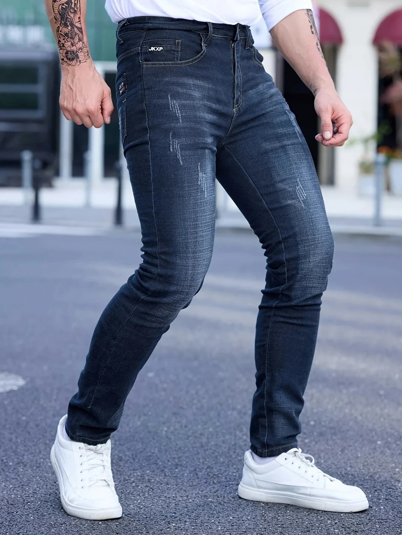 2025 Spring Autumn Mens Fashion Ripped Skinny Jeans Street Style Vintage Wash Solid Denim Casual Slim Fit Pencil Pants 28-36 260122