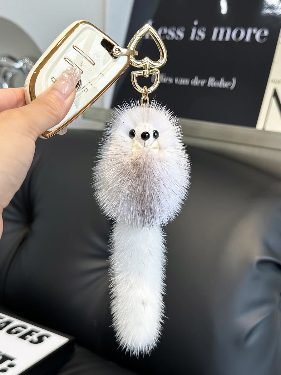 Real Mink Fur Keychain Soft Cute Fox Toys Women HandBag Ornament Pendant Car Key Ring Fox Tail Trinket Gifts Accessories 260107