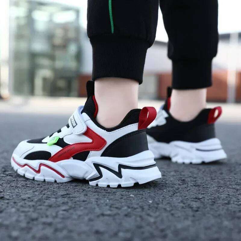 Children Sports Boys Padded for Running Velcro Sneakers with Soft Bottom Kids Casual Girls Leather Shoes H260207