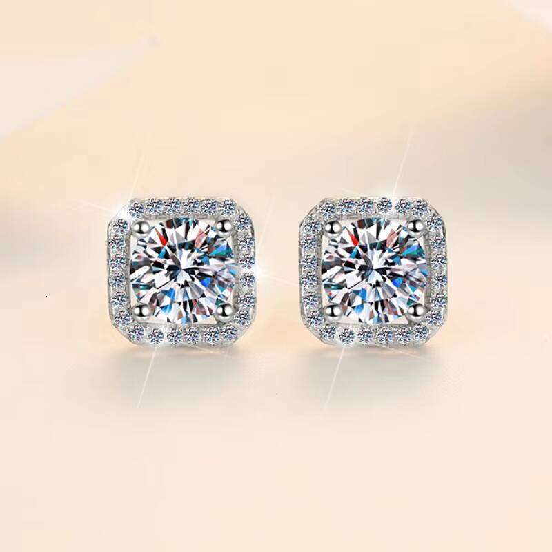 Fine Jewel Ladies Women's Diamond Geometric Square Fashion Sterling Silver S925 Jewelry Gift Vvs1 Moissanite Stud Earrings