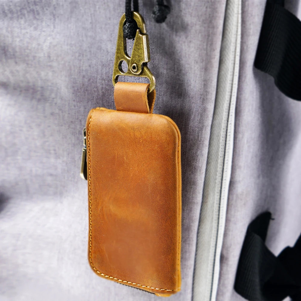 Multi-Functional Leather Coin Purse with Keychain Ring Key Holder Wallet with Carabiner Hook for Coins Keys Cards Mini Purse 260129