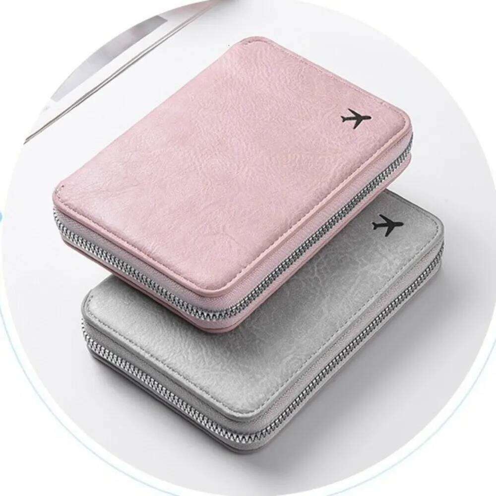 Solid Color PU Bag Airplane Check-in RFID Anti-theft Clip Passport Cover Card Holder Travel Wallet Men Y260206