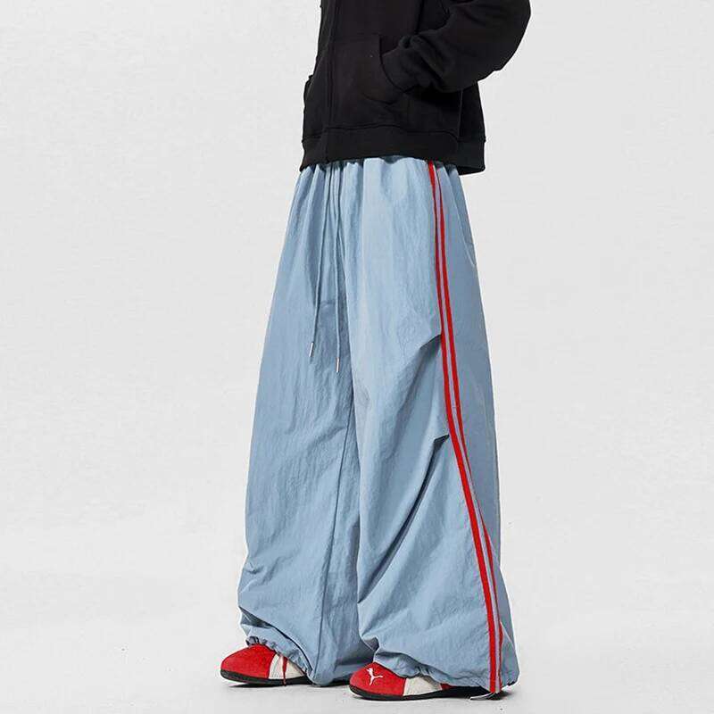 LUZHEN 2026 New Color Contrast Stripe Patchwork Baggy Straight Casual Pants Men's Women's Wide Leg Elastic Waist Trousers JY6096