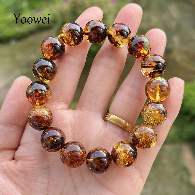 10mm 12mm Big Piebald Amber Bracelet Wholesale Round Defect Stone Diy Trendy Women Baltic Genuine Ambre Natural Jewelry Gift 260107