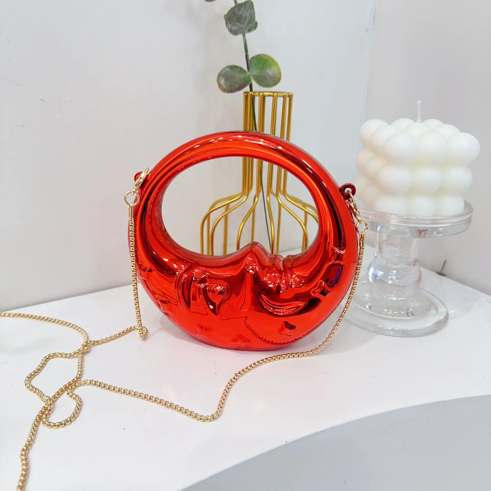 Mini Golden Evening Bag Purses and Handbags Shoulder Bags Funny Shape Party Wedding Acrylic Face Clutch Purse 260208