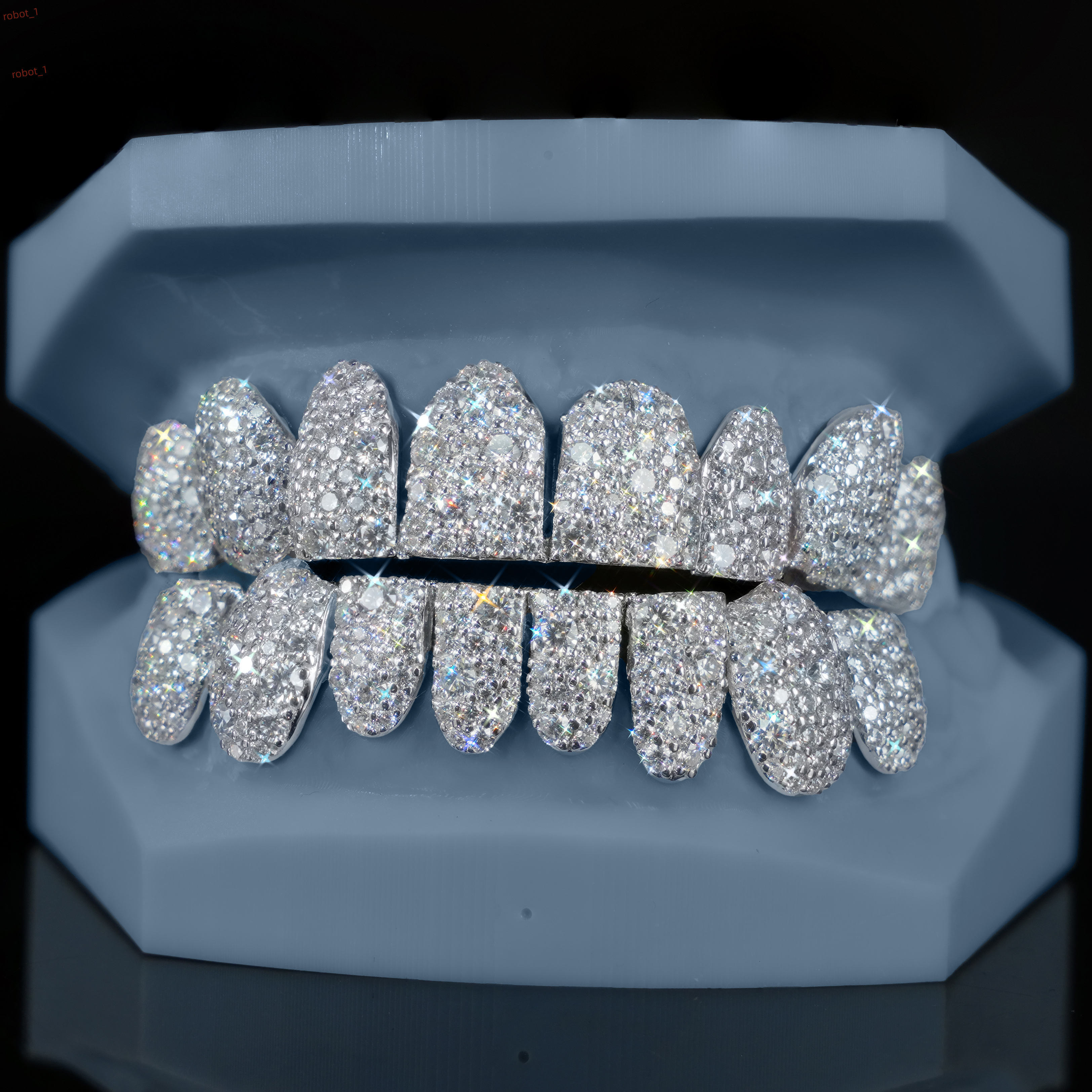 ZAWO HOUSE Mosaic Setting Hip Hop Custom Unisex Teeth Grillz 925 Sterling Silver Moissanite