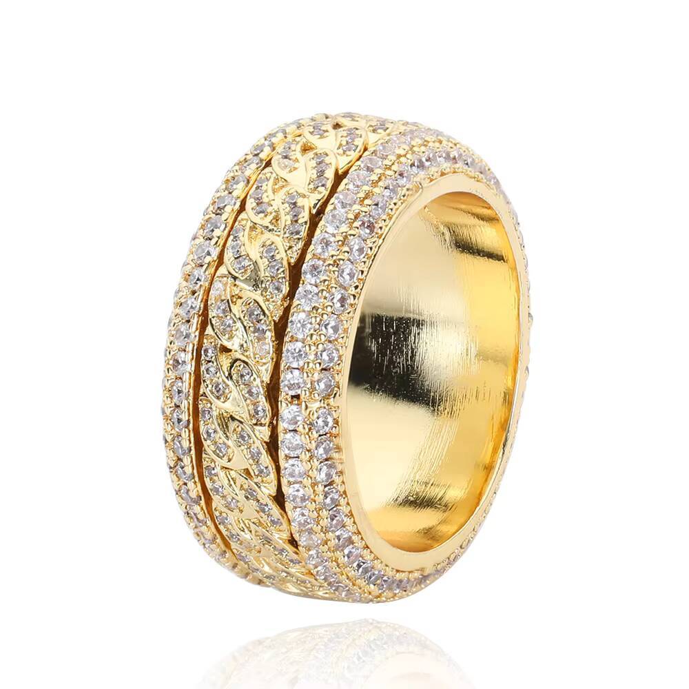 Cross-border jewelry hip-hop zircon ring rotatable Cuban ring trendy brand fashionable personalized mens ring