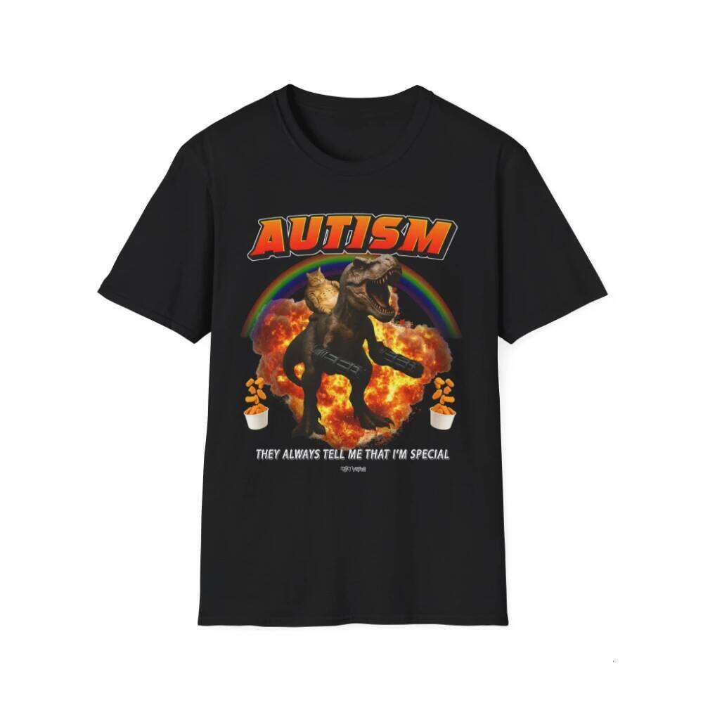 Funny Autism T-Shirt T-Rex Cat Meme Neurodiversity Pride Clothing Graphic Short Sleeve Shirt Unisex Men Women All-Season C260207
