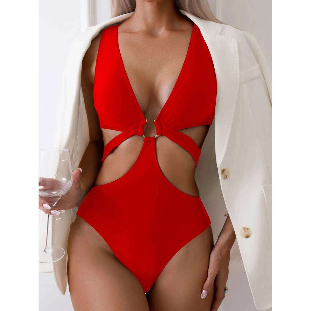 Sexy Black Knotted One Piece Swimsuit for Women Cross Back Hollow Out Bathing Suit 2023 Summer Beach High Cut Monokini Swimwear C260207